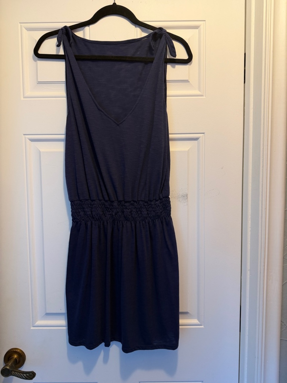 BECCA Navy Tie-Shoulder Smocked-Waist Mini Dress